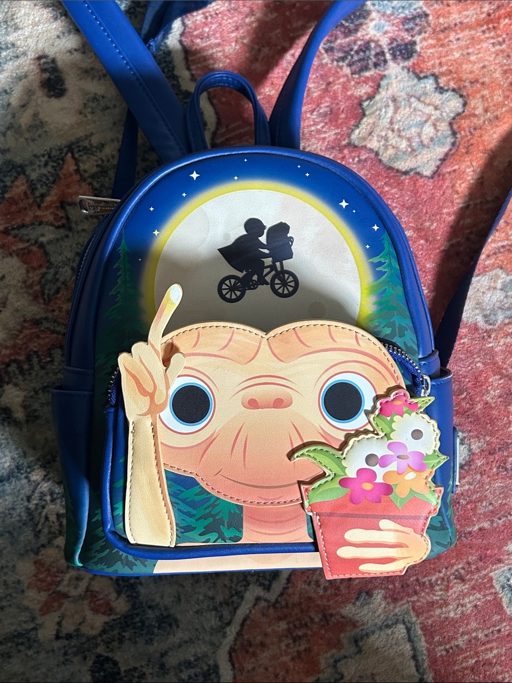 Loungefly Blue E.T. Mini Backpack with Floral Basket Applique